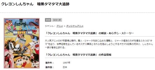 映画 クレヨンしんちゃん 暗黒タマタマ大追跡の無料動画配信とフル動画の無料視聴まとめ