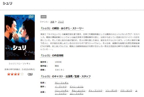 映画 シュリの無料動画配信とフル動画の無料視聴まとめ