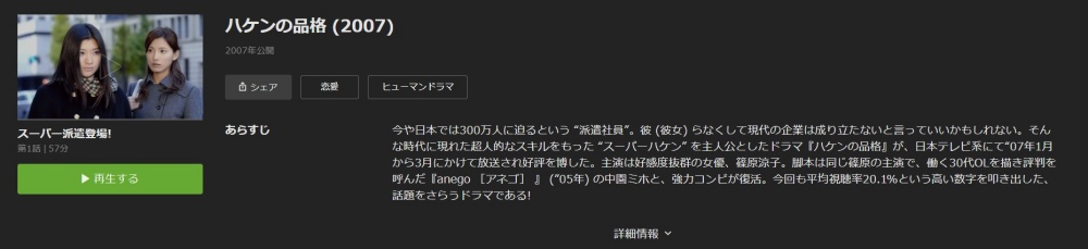 ドラマ ハケンの品格の１話〜全話無料視聴配信まとめ