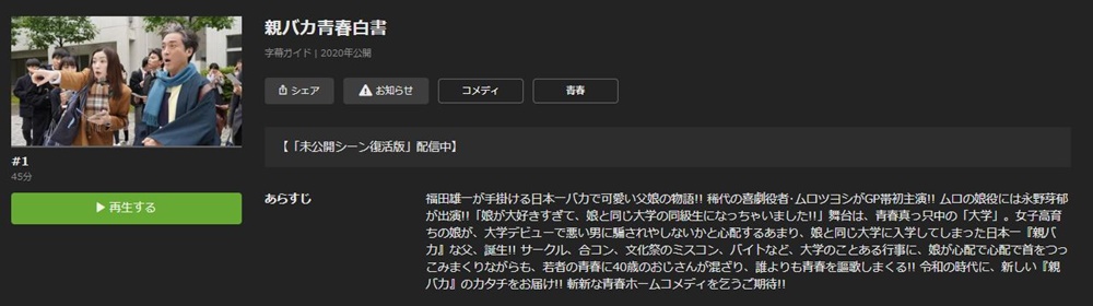 ドラマ 親バカ青春白書の１話〜全話無料視聴配信まとめ