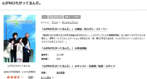 心が叫びたがってるんだ のアニメ無料動画をフル配信で無料視聴 Pandora Dailymotion Kissanimeも確認 映画ドラマ無料サイト リサーチ ラボ