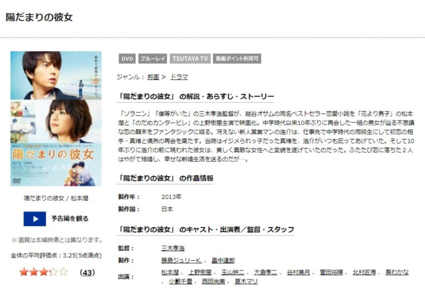映画 陽だまりの彼女の無料動画をフル動画で無料視聴 Pandora Dailymotion 9tsuも確認 映画ドラマ無料サイト リサーチ ラボ