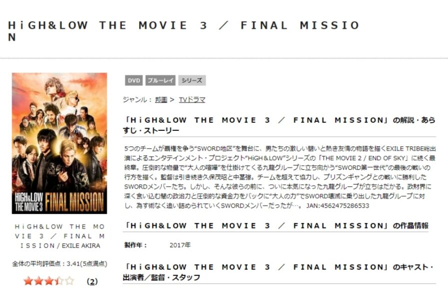 HiGH&LOW THE MOVIE３/FINAL MISSION 無料動画