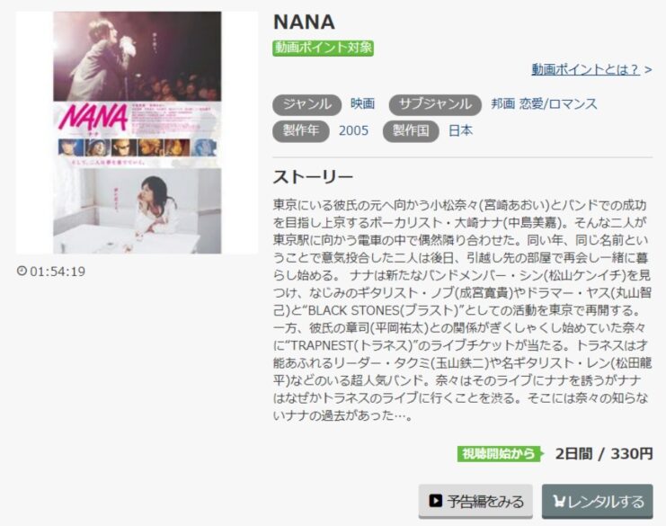 映画 Nana ナナ 実写 の無料動画をフル動画で無料視聴 Pandora Dailymotionも確認 映画ドラマ無料サイト リサーチ ラボ