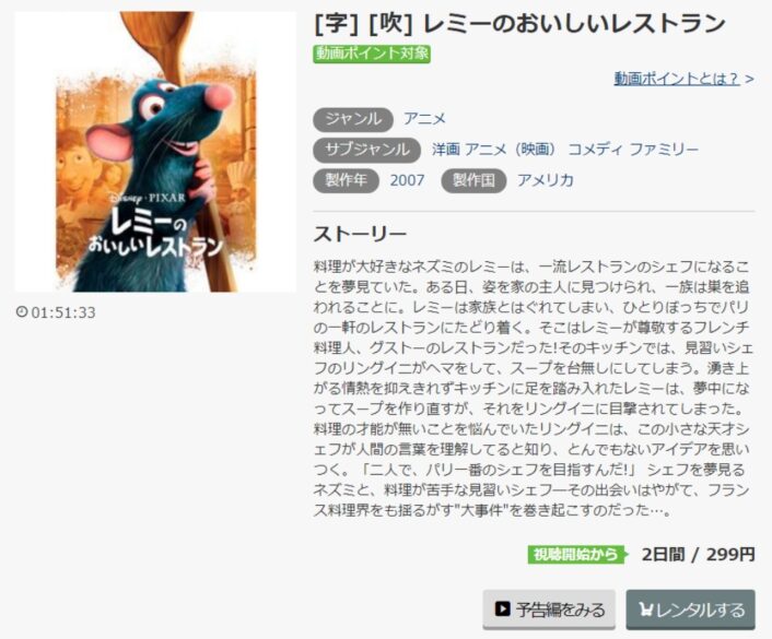  レミーのおいしいレストラン 無料動画